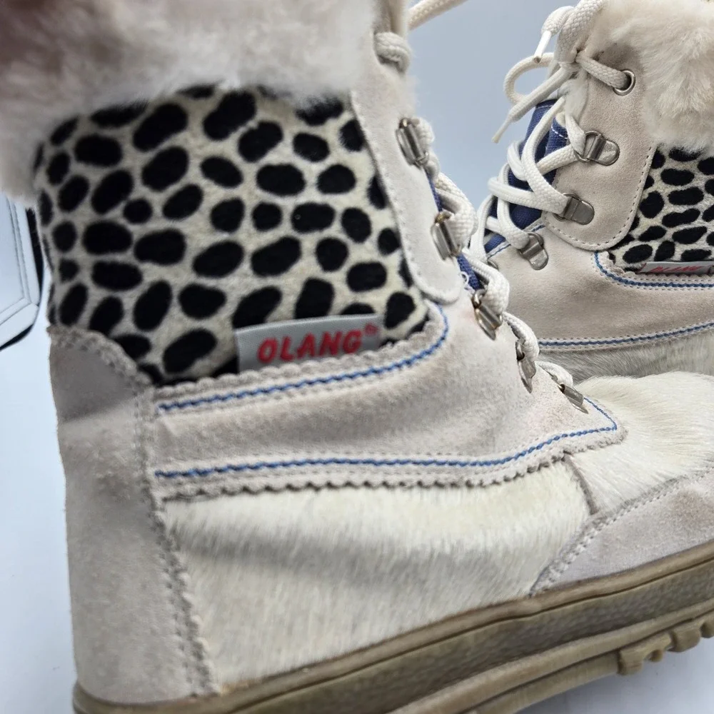 Olang White Calf Hair Eskimo Boots Pulse Snow Winter Pull On #38 Virgen Wool VTG